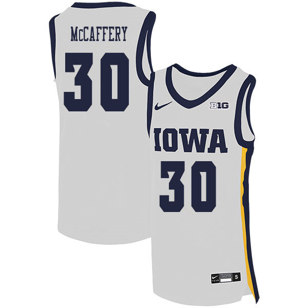2020 Men #30 Connor McCaffery Iowa Hawkeyes College Basketball Jerseys Sale-White